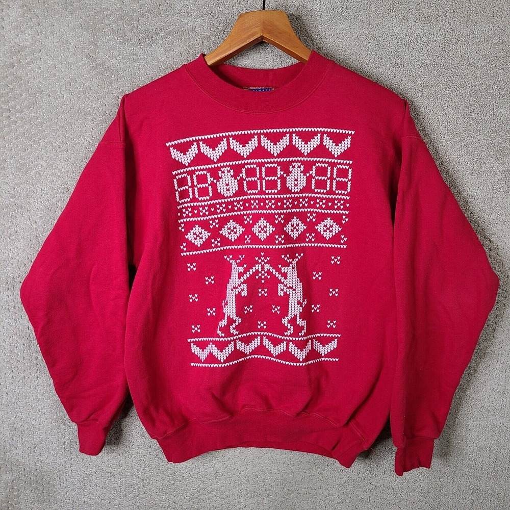Vintage Hanes Sweater Womens Medium Red Christmas Ugly Pullover Crew Neck Heavy‎